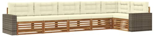 vidaXL Outdoor-Sofagarnitur 6 pcs Natur und Creme 402 x 172,5 x 73 cm, Patio-Sofa, langlebige Gartensitzmöbel, modernes Lounge-Set für Komfort im Freien
