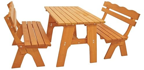 DEGAMO Gartengarnitur Freital 3-teilig 120cm, 2X Bank 120cm und 1x Tisch 72x120cm, Kiefer hell lackiert, Outdoor