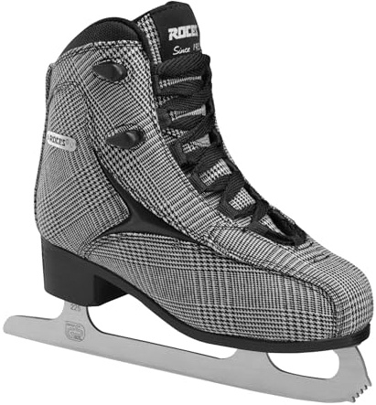 Roces Brit’s Women’s Ice Skates – Reinforced Synthetic Upper, Anatomic Padded Footbed & Stainless Steel Blade, Italian Figure Skates for Comfort & Performance, Modern Design - Check Black/White/Silver
