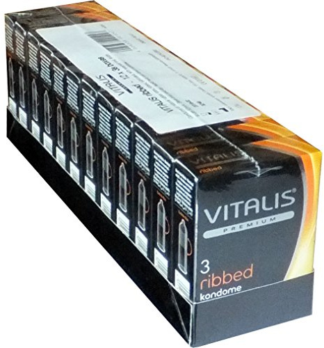 Vitalis Premium Ribbed - VORTEILSPACK - gerippte Kondome - mehr Lust, mehr Stimulation, zuverlässige Sicherheit - 12 x 3 Stück