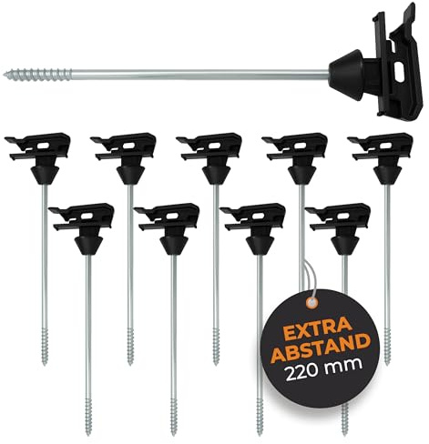 Ellofence 10x Weidezaun Isolator | 18cm Langstiel für Weideband und Seil | Abstandsisolatoren halten Weidezaunband und Weidezaunseil vom Zaun fern | Robuste Isolatoren für jede Witterung