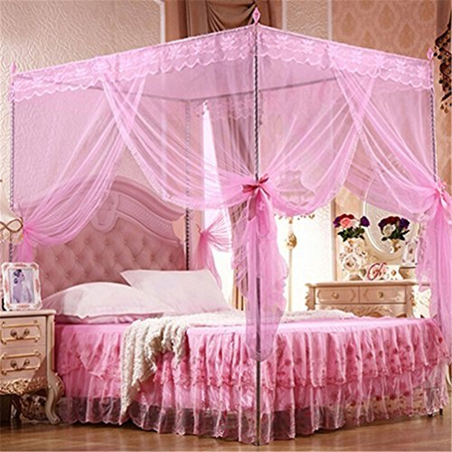 Bismarckbeer, zanzariera per letto matrimoniale a baldacchino, tenda per letto singolo, matrimoniale, queen size e king size, Pink, Coppia