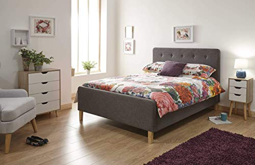 GFW Ashbourne King Size Dark Grey Upholstered Ottoman Bed Frame, Storage Bed with Reinforced Base, Hopsack Fabric Bed with Buttoned Headboard