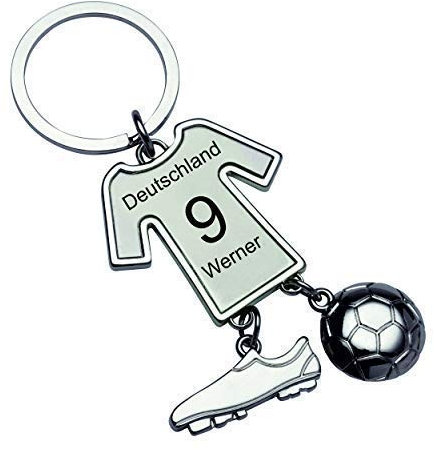 REFLECTS Schlüsselanhänger Fussball-Spieler aus Metall inkl. Gravur-selbst anlegen-Wunschverein-Rückennummer-Spielername
