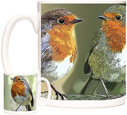 KAZMUGZ Robin Mug. Robin Garden Birds on an 11oz Ceramic Mug. British Garden Bird Coffee Mug. Mug for Coffee, Tea, hot Chocolate