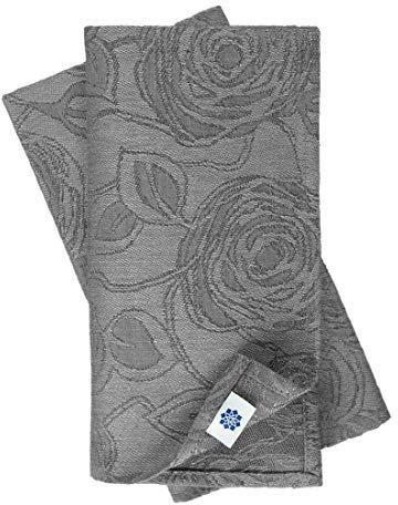 Linen & Cotton 4 x Jacquard Stoffservietten Servietten Stoff Leinenservietten Roseus mit Damast Muster - 100% Leinen, Grau (47 x 47cm) Festlich für Home Küche Dekoration Restaurant Cafe Gastronomie