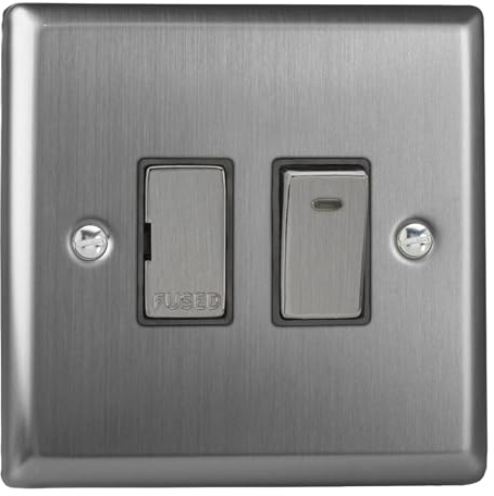 Varilight Switched Fused Spur with Neon - Classic Brushed Steel with Brushed Steel Insert, XT6ND