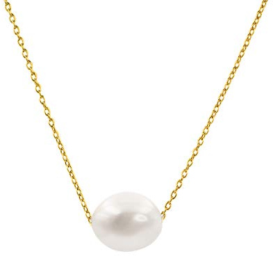 Secret & You Collier pendentif perle de culture d'eau douce, forme baroque 10-11 mm - Chaîne et Pendentif en Argent Sterling 925 Plaqué Rhodium ou Or 18k 38 à 45 cm de long.