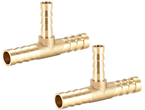 sourcing map 8mm x 6mm x 8mm Laiton Raccord Cannelé Tuyau Réducteur Forme T 3 Voie Barbelé Connecteur Air Eau Carburant Gaz 2Pcs
