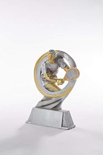 Henecka Tennis-Pokal, Resinfigur Tennis, Silber Gold, mit Wunschgravur, Größe 17 cm