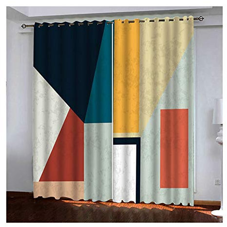 Daesar Verdunklungs Vorhänge Lang Ösen Blau, Geometrie Gardinen Vorhänge Polyester mit Muster Wohnzimmer Modern 214x214CM Schlafzimmer Vorhang Blickdicht 2er Pack