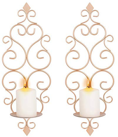 Sziqiqi Set di 2 portacandele da parete in ferro per camera da letto, sala da pranzo, decorazione da parete, oro rosa