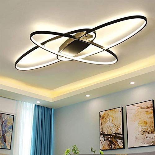 minifair Wohnzimmer LED Deckenleuchten Dimmbare Leuchten Decke Unterputz mit Fernbedienung Deckenbeleuchtung, Modern Chic Oval Design Kronleuchter für Schlafzimmer Esszimmer Küchenlampe, Schwarz