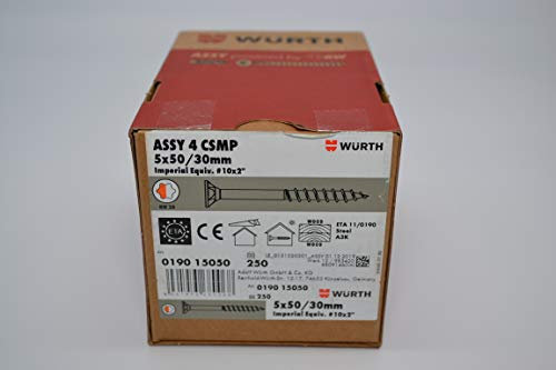Würth Assy 4 CSMP Spanplattenschraube 5x50mm, 250 Stk/Pack, Stahl verzinkt, Teilgewinde, Senkkopf RW 20