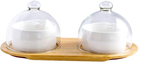 BESPORTBLE Ceramics Dessert Bowl Set Food Serving Bowl Glass Lid for Kitchen Use