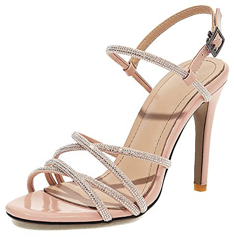 CuteFlats Sandali da donna per il tempo libero con cinturino alla caviglia e tacco a spillo, Colore: rosa., 33 EU