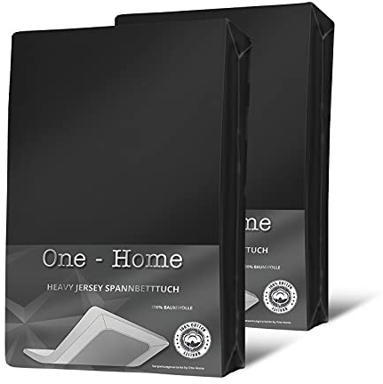 one-home 2er Set Jersey Spannbettlaken Spannbetttuch weich Heavy Baumwolle Rundumgummizug, Farbe:Schwarz, Größe:180-200x200 cm Split Topper