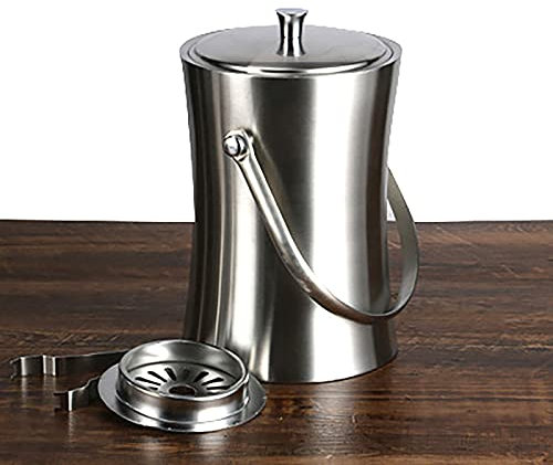 Seau à glace en acier inoxydable avec couvercle pour garder la glace froide, idéal pour le champagne, le vin, la bière, 1,7 l Argenté