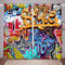 Hippie Graffiti Fenstervorhang 245x140cm Bunte Graffiti Kunstdruck Vorhänge für Schlafzimmer Wohnzimmer für Kinder Jungen Jugendliche Hip Hop Blickdichte Vorhänge Straße Hipster 2 Paneele