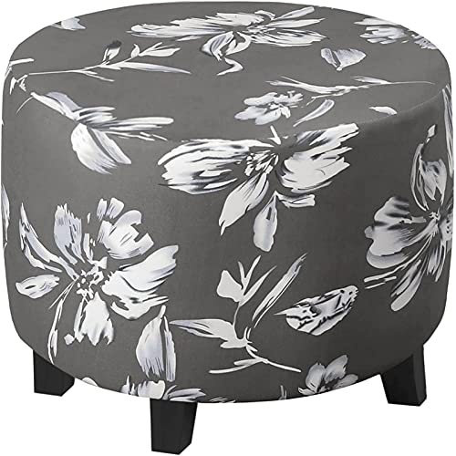 YCDZSW Stretchhusse für Ottomane, runder Fußhocker, aus Spandex, Jacquard-Stoff, waschbar, mit elastischer Unterseite (grau, M)