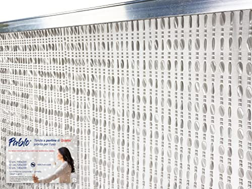 tex family Pablo © Rideau à Perles Anti-Insectes, en PVC, Anti-Bruit, Barre Metallique (Cm. 100x220, Gris)