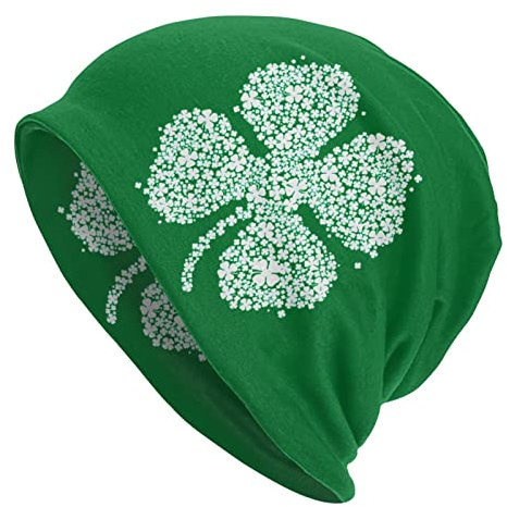 Lawenp Four Leaf Clover Green Winter Beanie Strickmützen für Männer & Frauen Weiche warme Totenkopfmützen für kaltes Wetter