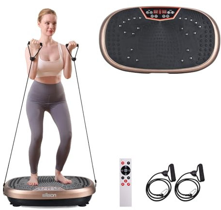 EILISON Fitpro Vibration Plate Exercise Machine - Whole Body Workout Vibration Fitness Platform w/Loop Bands - Lymphatic Drainage Machine for Shaping,Toning, Wellness, Recovery (Brown)