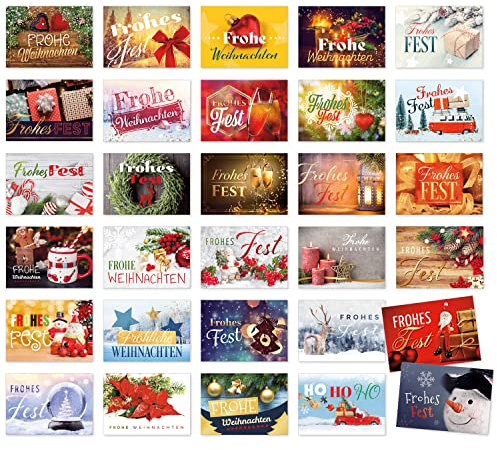 Einladungskarten Manufaktur Hamburg 30 Weihnachtskarten Set mit Umschlag 30 Foto-Motive Grußkarten Frohe Weihnachten Postkarten Weihnachtspostkarten Mix 2