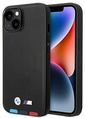 Etui BMW BMHMP14S22PTDK Hülle für iPhone 14 6,1 schwarz/Black Leather Stamp Tricolor