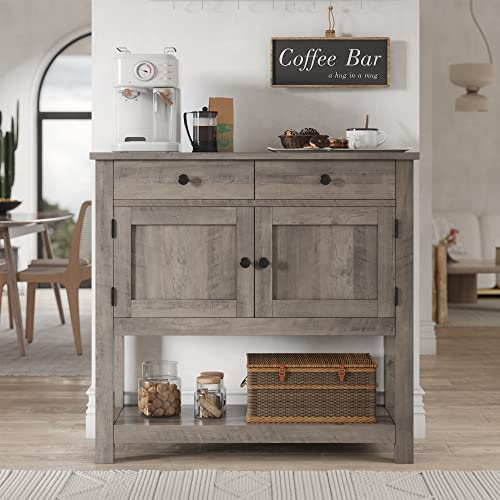 HOSTACK Farmhouse Console Table with Storage, 35W Entryway Table, Ash Gray