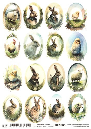 Josys Bastelmärchen Reispapier A4 Strohseide Ostern Ostereier Küken Schafe Blumen Hühner Hahn RE1685