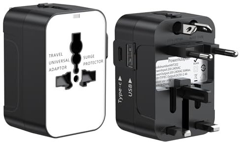 Gmiigu Adaptateur de Prise Voyage Universelle, Adaptateur International Prise avec 1USB et 1 USB C Ports pour France USA UK EU Japon Chine Australie Irlande Thaïlande Mexique Brésil 200 Pays