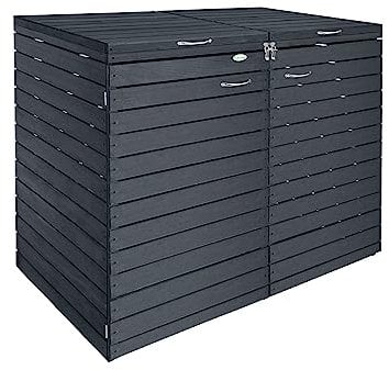 Endorphin® Mülltonnenbox 2er mit Gasdruckfeder | 240l aus Holz | Box für Abfalltonnen in 2 Farben | 240l Holz in Braun und Anthrazit (Anthrazit)