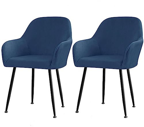CLGTY Samt Stuhlhussen Mit Armlehne Moderne, Weich Abnehmbar Stuhlhussen Moderne Hussen Für Stühle Für Esszimmer-Navy blau-2 Stück