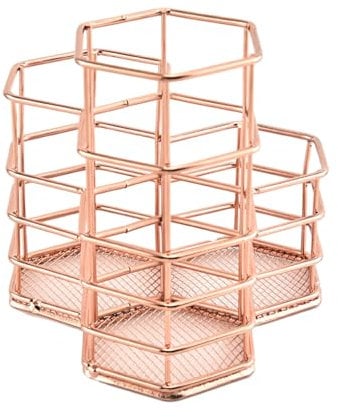 Allayu Practical Stationery Storage Container Organizer For Desk Durable Metal Makeup Brushes Storage Pencil Pot Box Case, rose gold, L(14.5 * 12 * 7.5cm)