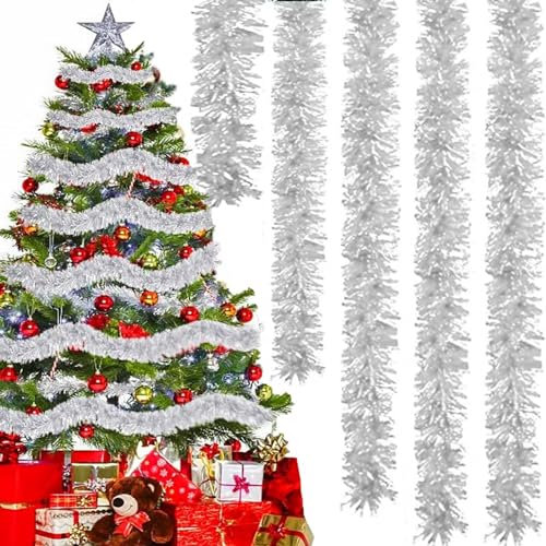 Giaonlgy 6 Stück Weihnachten Lametta Girlande Tinsel Girlande Metallisch Glänzend Lametta Twist Girlande Festliches Weihnachten Lamettaa für Weihnachtsbaum Weihnachtsfeier Geburtstagsparty (Silber)