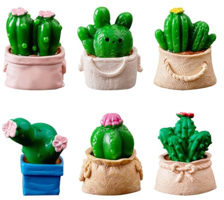 DeryArcle 6 Pièces Sculpture Cactée Miniature, Statue Plantes Mini Ornements Jardin Petit Résine Cactus Figurines pour Paysage Artisanat Décoration de Table Bureau Maison Voiture (Vert)