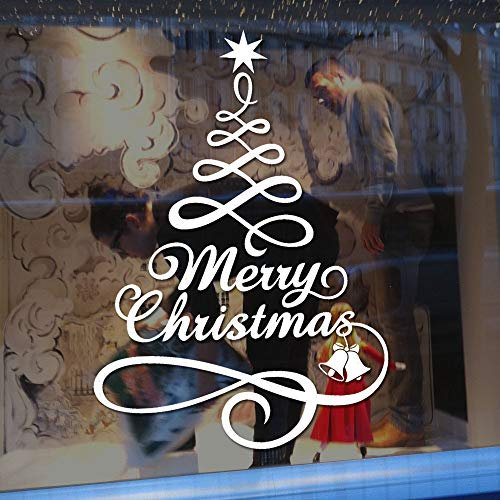 Stickers Autocollant Noël Fenetre 1/2 Pcs Réutilisable pour Vitre, Sapin, Decoration Interieur Maison Vitrine Verre (2-White, One Size)