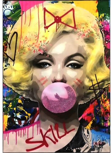 Wandbild im Vintage-Stil, Serie Pop Art Street Art Marilyn Monroe mit Kaugummi, Druck auf Holz, 30 x 21 cm.