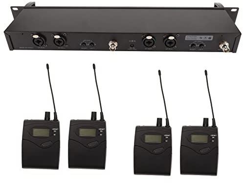 Sistema de Monitor de Oído Inalámbrico UHF 2 Canales 4 Bodypacks Monitoreo con Auricular, Rango de 250 Pies a 350 Pies, Sistema de Monitoreo de Escenario para Estudio Banda