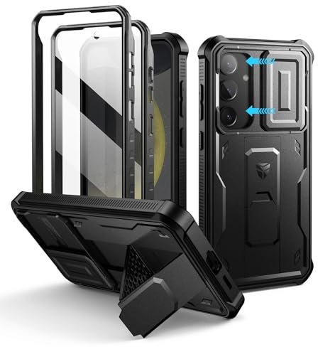 Dexnor for Samsung Galaxy S24 Plus Case with Built-in Slide Camera Cover & Screen Protector & Kickstand, Heavy-Duty Shockproof Rugged Case Full-Body Bumper Protective Cover for S24 Plus - Black