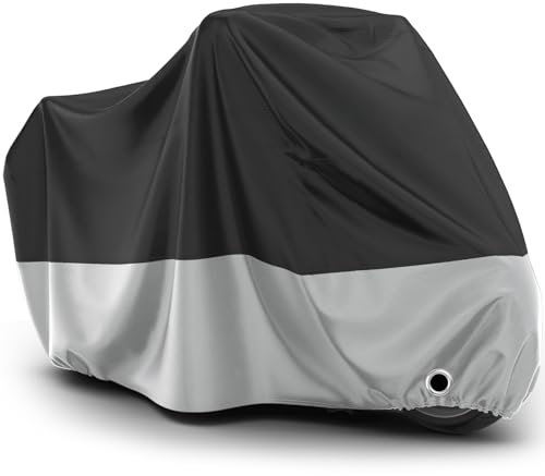 Favoto Housse de Moto Extérieure Imperméable - Couverture de Motocyclette XXXL Oxford Anti Poussière Protection UV avec Trou pour Cadenas Boucle Anti-Vent 265x105x125cm Noir Argent