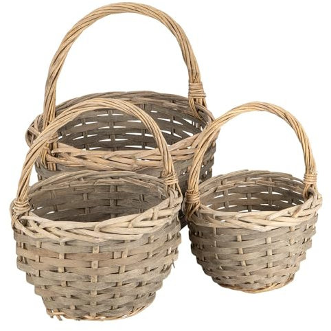 Ideen mit Herz Juego de cestas de mimbre | 3 cestas en diferentes tamaños: Ø14, Ø18, Ø21 cm | con asa | trenzado | redondo | pequeño | ideal como cesta de regalo o regalo (oscuro)