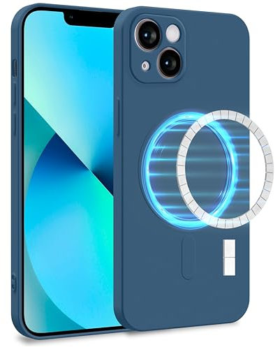 MyGadget Cover [ MagSafe ] per Apple iPhone 13 - Custodia in Silicone Morbido a Doppio Strato – Case con Protezione Fotocamera & Fodera Interna - Blu Scuro