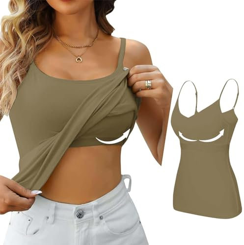 Ventes Flash HUIFUAO Camisole pour Femme avec Soutien-Gorge intégré - Débardeur Blanc Sexy pour l'été - Débardeur Basique avec Soutien-Gorge intégré, Z07 Vert, M