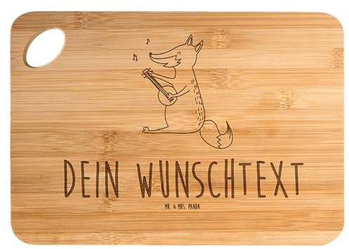 Mr. & Mrs. Panda Personalisiertes Schneidebrett Fuchs Gitarre - Personalisierte Geschenke, Holzbrett, Holzbrettchen, Küchenbrett, Mit Gravur, Optimistisch, glücklich, Sänger, Singen, Musik