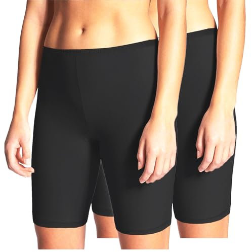 2er Pack Damen Unterrock Kurze Unterhose Unterkleid Radlerhose Underskirt Boxershorts Baumwolle (2er Pack/Schwarz, M)