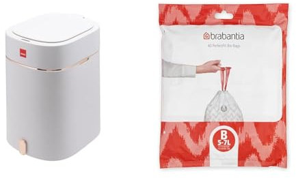 Sensio Home 12 Litre Waterproof Motion Sensor Trash Can Dust Bin with Auto Lid, Automatic Garbage & Brabantia PerfectFit Bin Liners (Size B/5 Litre) Thick Plastic Trash Bags