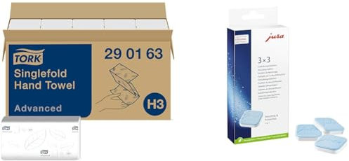 Tork Zickzack Papierhandtücher Advanced 290163 & JURA original - Entkalkungstabletten für 3 Entkalkungsvorgänge - TÜV-zertifizierte Hygiene - 3er-Pack - 61848
