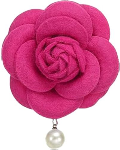 Broches en Forme de Fleur de Camélia, Broches Vintage en Tissu avec Perles Artificielles, Élégantes Épingles Florales pour Femmes, Chapeau, Robe, Chemise, Cravate, Violet (Prune Rouge)